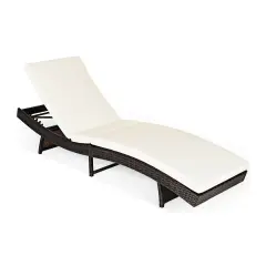Patio Folding Adjustable Rattan Chaise Lounge Chair with Cushion White