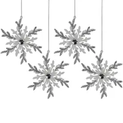 Northlight Glitter Snowflakes Christmas Ornaments - 6" - White and Silver - 4ct