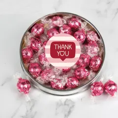 Valentine's Day Candy Gift Tin with Chocolate Lindor Truffles by Lindt Large Plastic Tin with Sticker - Thank You Gift