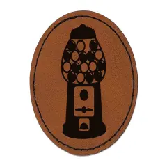 Gumball Machine Round Iron-On Engraved Faux Leather Patch Applique - 2.5" Brown