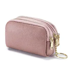 Kitcheniva Small Leather Purse With Key Ring Pink