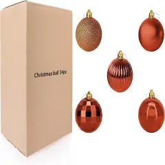 34-Piece Christmas Glitter Ball Ornaments (1.5") Xmas Tree Decorations Golden orange