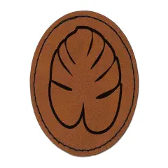 Palm Leaf Tropical Outline Round Iron-On Engraved Faux Leather Patch Applique - 2.5" Brown