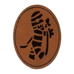 Cute Mummy Egyptian Monster Wrapped in Bandages Halloween Round Iron-On Engraved Faux Leather Patch Applique - 2.5" Brown