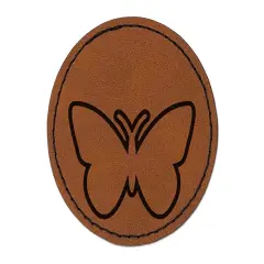 Butterfly Outline Round Iron-On Engraved Faux Leather Patch Applique - 2.5" Brown