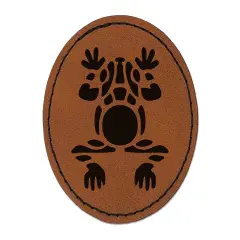Southwestern Style Tribal Frog Toad Round Iron-On Engraved Faux Leather Patch Applique - 2.5" Brown