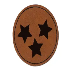 Star Scatter Round Iron-On Engraved Faux Leather Patch Applique - 2.5" Brown