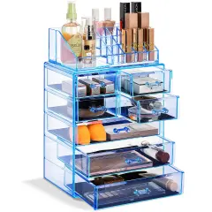 Sorbus Medium Makeup Organizer Set - (3 Large / 4 Small Drawers/Top Tray) Blue