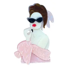 Wrapables Acrylic Fashion Brooch Pin for Sweaters, Coats, Scarves, and Bags, Pink Lipstick Lady