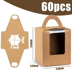 60 Pieces Kraft Cupcake Boxes, Cupcake Carrier with Window Insert and Handle Kraft Pastry Containers Muffins Cupcake Carriers for Bakery Wrapping Party Favor Packing