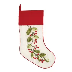 20" Joy Wreath with Red Holly Embroidered Hanging Large Christmas Stocking