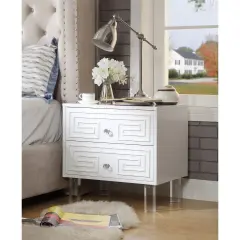 Isobel Modern Greek Key Lacquered Lucite Leg Side/Accent Table /Nightstand White