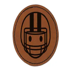 Occupation Athlete Football Helmet Icon Round Iron-On Engraved Faux Leather Patch Applique - 2.5" Brown