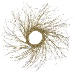 Northlight Pre-lit Battery Operated Glittered Twig Christmas Wreath - 28" - Warm White LED Lights Gold