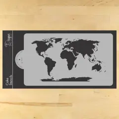 World Map Cake Stencil | C977 by Designer Stencils | Cake Decorating Tools | Baking Stencils for Royal Icing, Airbrush, Dusting Powder | Reusable Plastic Food Grade Stencil for Cakes | Easy to Use & Clean Cake Stencil