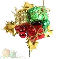 Set of 12: Holly Picks with Assorted Colored Gift Boxes & Ornament Balls | Festive Holiday Decor | Trees, Wreaths, & Garlands | Christmas Picks | Home & Office Decor, Floral Home by Artificial Flowers