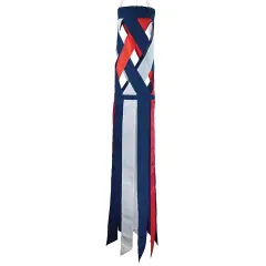 In the Breeze 5217 &mdash; Red, White & Blue Diagonal Weave 40" Windsock &mdash; Patriotic Lattice Windsock with Color-Coordinated Tails, Fourth of July Decoration