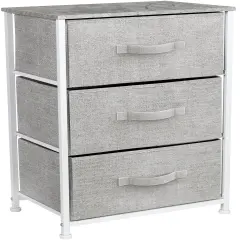 Sorbus Dresser with 3 Drawers - Bedside Furniture & Accent End Table Chest for Home, Bedroom Accessories, Office, College Dorm, Steel Frame, Wood Top, Fabric Drawers Gray