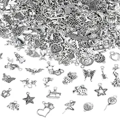 400 Pieces Wholesale Bulk Lots Jewelry Making Charms Mixed Smooth Tibetan Silver Alloy Charms Pendants DIY for Bracelet Necklace Jewelry Making and Crafting