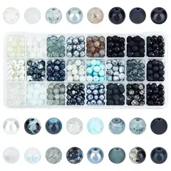 720 pieces 24 Color 8mm Glass Beads Black Bracelet Beads Round Marble Loose Beads Crystal Spacers for Bracelet Earring Necklace Jewelry Making Halloween Eid Mubarak Ramadan Decoration