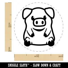Cute Little Pig Sitting Self-Inking Rubber Stamp for Stamping Crafting Planners Lime Green
