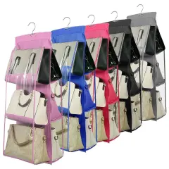 Handbag File Purse Organizer Rack Closet Display 6 Pocket Clear Storage Hanger.