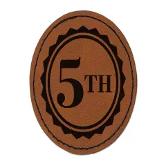 Fifth 5th Place Circle Award Round Iron-On Engraved Faux Leather Patch Applique - 2.5" Brown