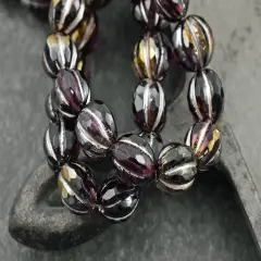 *12* 10mm Platinum Washed Amethyst Luster Faceted Round Melon Beads