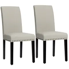 Set of 2 Fabric Upholstered Dining Chairs with Nailhead Beige