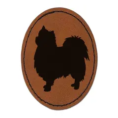 Long Coat Chihuahua Dog Solid Round Iron-On Engraved Faux Leather Patch Applique - 2.5" Brown