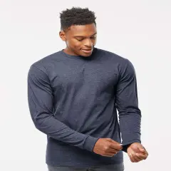Tultex&reg; Heavyweight Jersey Crew Neck Long Sleeve T-Shirt Heather denim