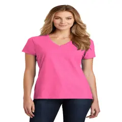 V-Neck Short Sleeve Tee For Women Neon pink heather