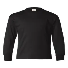 Hanes&reg; Authentic Youth Crew Neck Long Sleeve T-Shirt Black