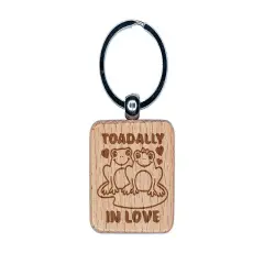 Toadally Totally In Love Frog Couple Anniversary Valentine's Day Engraved Wood Square Keychain Tag Charm