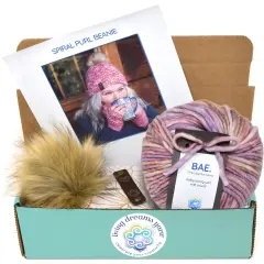 DIY Winter Hat Knit Kit. Includes Bulky Superfine Merino Wool Yarn, Printed Pattern, Pom-Pom, Rim Tag. Soft, Cozy, Great for Gifts Romance