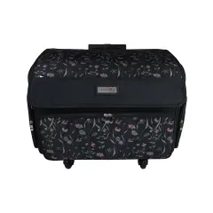 XL 4 Wheel Collapsible Deluxe Rolling Sewing Machine Storage Case, Black & Floral