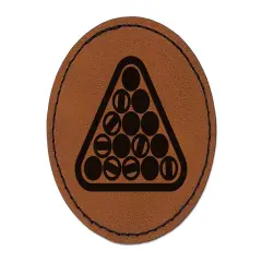 Billiards Balls Pool Table Round Iron-On Engraved Faux Leather Patch Applique - 2.5" Brown