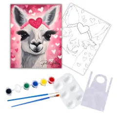 "Vday Llama" DIY Canvas Art Kit, Adult Beginner, Acrylic Paint Size 11x14 inch