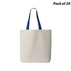 Q-Tees&reg; 11L Canvas Tote with Contrast-Color Handles Natural/ royal