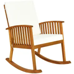 Costway Acacia Wood Rocking Chair Patio Garden Lawn W/ Cushion