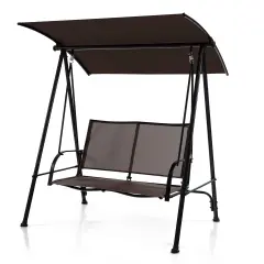 2-Seat Outdoor Canopy Swing with Comfortable Fabric Seat and Heavy-duty Metal Frame Brown