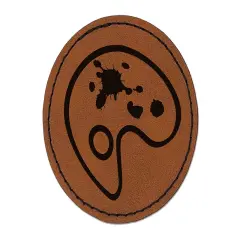 Painter Painting Artist Palette Abstract Round Iron-On Engraved Faux Leather Patch Applique - 2.5" Brown