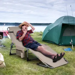 5-position Outdoor Folding Chaise Lounge Chair Beige