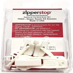 YKK Zipper Repair Kit Solution Vislon #10 Slider/Pull Type Plastic -Top Stoppers (Made in USA) in Clamshell Box w/Hanger (Non Lock Double Pulls, White 2 Pulls-top-stoppers)