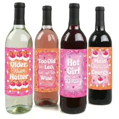 Big Dot of Happiness Hot Girl Bday - Vintage Cake Birthday Party Decorations for Women and Men - Wine Bottle Label Stickers - Set of 4