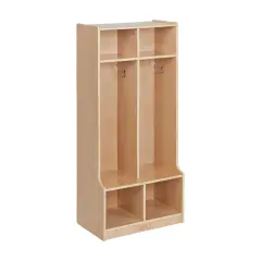 2-Section Coat Locker with Bench, Classroom Furniture Natural