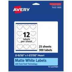 Avery Matte White Heart Labels, 2-9/32" x 1-27/32"