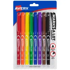 Avery Marks A Lot Permanent Markers, Pen-Style Size, Ultra Fine Tip, 8 Assorted Markers (09231)