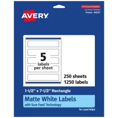 Avery Matte White Rectangle Labels, 1.5" x 7.5"