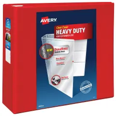 Avery Heavy-Duty View 3 Ring Binder, 4" One Touch EZD Rings, 4.5" Spine, 1 Red Binder (79326)